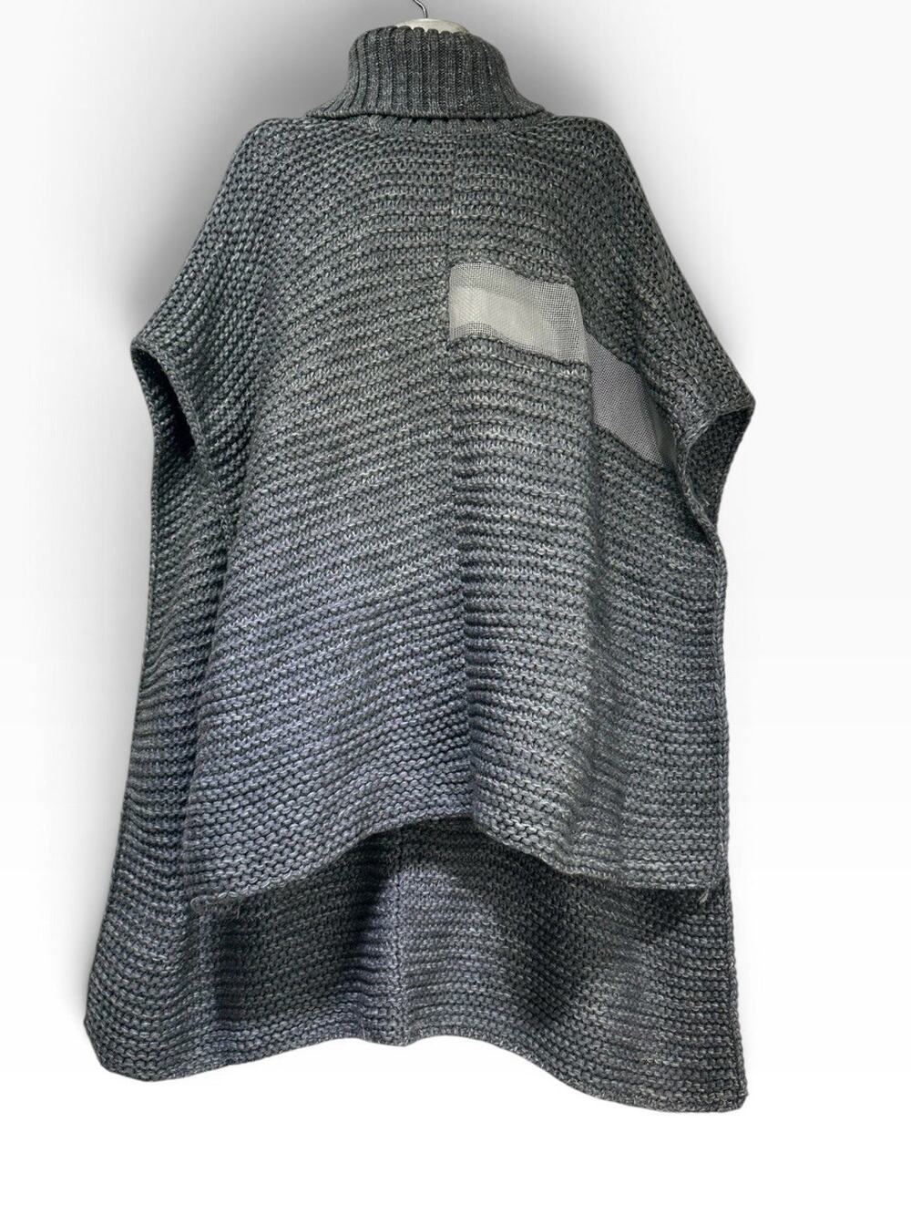 UGG Womens One Size Gray Wool Turtleneck Poncho Oversized Open Knit Pullover